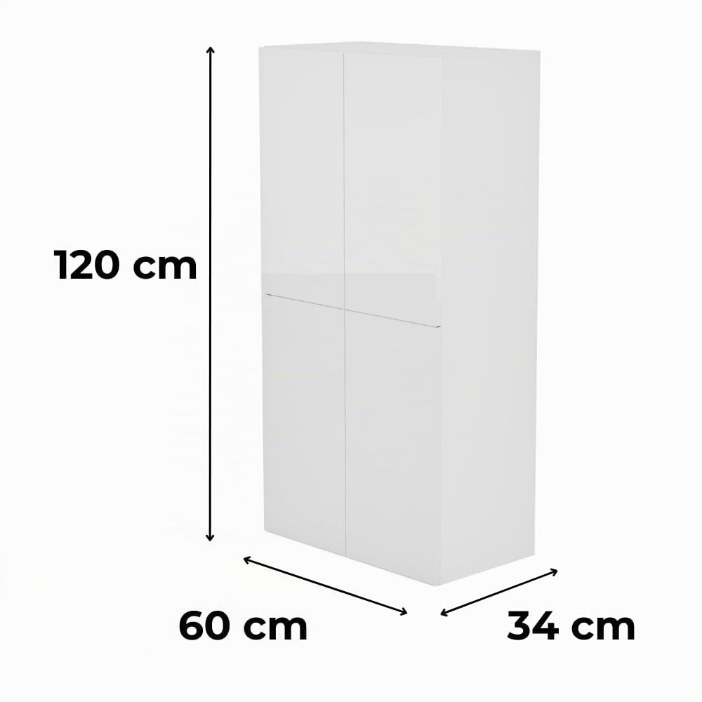 Pensile Bagno Bianco 60x120x34 cm Armadietto da Bagno con Anta Lucida Mobile Contenitore a Parete Scaffale Sospeso con Ripiani Regolabili