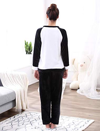 Unisex Lovely Panda Cartoon Flannel Pajamas Pullover Hooded Homewear Winter Night Suit (L, Women) #TOP3