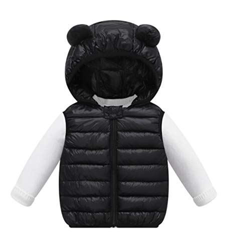 Baby Boys Girls Bear Ear Hats Vest Warmth Outfit Vests Coats Casual Light-Weight Puffer Jacket Size 80 for 6-12M Black