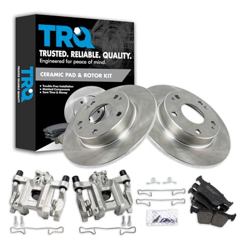 Image of TRQ Rear Brake Pad and Rotor Set Ceramic Solid Rotors Calipers