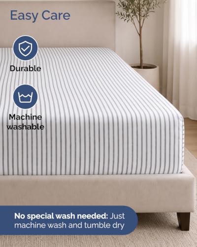 Image of Extra Deep Flex Top Split Head King Fitted Sheet - Hotel Luxury Single Fitted Sheet Only - Easily Fits 18 inch to 24 inch Mattress - Ultra Soft, Wrinkle Free w /Extra Deep Pockets - Grey Stripes 2