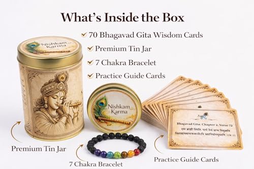 Image of Bhagavad Gita Daily Reflection Cards (70 Shlok Wisdom Cards) | 7 Chakra Bracelet | Sanskrit Shlokas with Meaning | Spiritual Mindfulness Practice | Gift-Ready Eco-Friendly Packaging