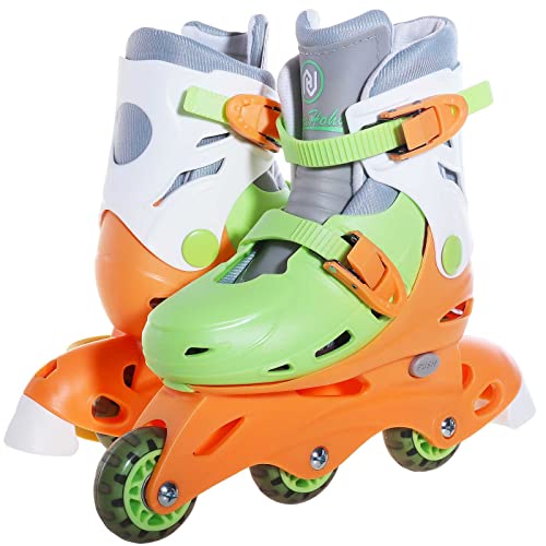 Jajahoho Roller Skates For Kids, Adjustable Convertible 2-In-1 Skates, Age 3-7,Junior Size 10 11 12 13, Tri-Wheels To Inline Skates 3 Wheels, Roller Blades For Boys Girls Toddler(Orange Green) #TOP5