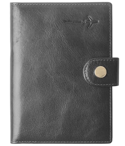 Image of Genuine Leather Passport Case, RFID Passport Cover with Credit Card Holder for Women and Men Family ID Travel