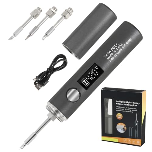 Cordless Soldering Iron Kit Battery Soldering Iron with LCD Display 5 Speed Adjustable Temperature 260-420 Rechargeable Soldering Irons with 3 Tips for Welding Repair DIY Projects
