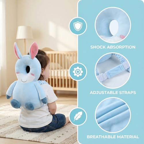 Image of Baby Head Protection Backpack - Soft Lightweight Fall Cushion for Toddlers During Crawling & Walking, Helps Ease Impact from Backward Tumbles(Donkey)