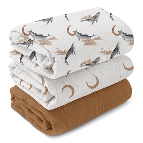 GLLQUEN BABY Muslin Swaddle Blankets,3-Pack Receiving Blankets for Newborn Boys