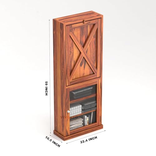 Image of SUNCOM Solid Sheesham Wood Study Table for Adults |Wooden Study Table with Bookself | Wooden Writing Desk Work from Home | Rosewood | Already Assembly, Honey Finish
