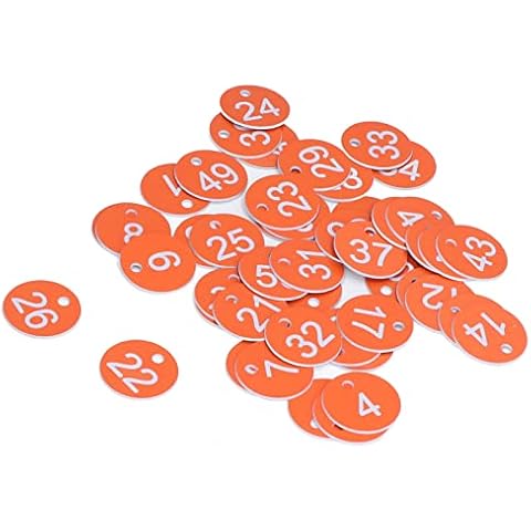 50 Stück Nummerierte Tags, Kunststoff Nummernschilder Nummernschilder Zuchtbedarf mit Rundem Schlichtem Design für die Imkerei Tierhaltung(1-50-Orange) Cover