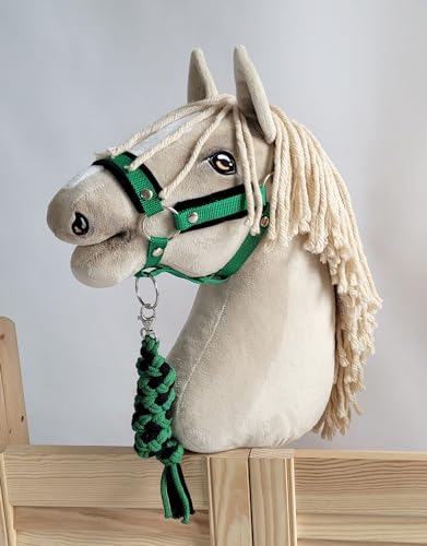 Cabestro A3 de piel negra con acabados artesanales para Hobby Horse