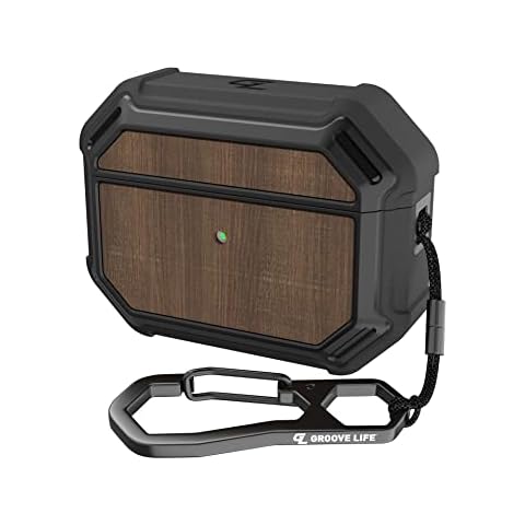 Black/Walnut Groove Case by Groove Life - Airpod Pro Compatible Case with Carabiner, Charging Light Visible, Wireless Charging Compatible, Total Protection with Lifetime Coverage Cover