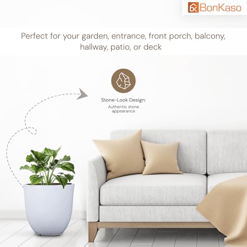 Image of BonKaso 16 inch White Pot - Tall, Durable & Lightweight Polymer Jaguar Round Planter for Indoor & Outdoor Use: Home, Office, Garden & Balcony (Gamla /Gamale)