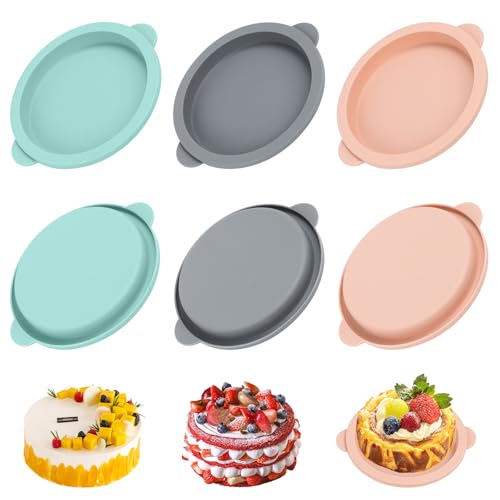 AKONE 6 Stück Silikon Backform Rund, Heißluftfritteuse Eierform, Brötchen Backform, Burger Buns Tortenbode Backformen, Kuchenform Klein, für Frühstücksei Sandwiches Kuchen Muffins