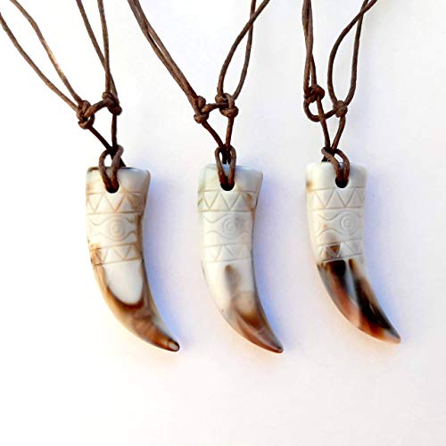 Tooth Necklace Faux Large Fang Tribal Teeth Jewelry Amulet Husband Halloween Gift Animal Talisman Wolf Bear Bone Hunter Choker Mens Lion Tiger African Safari Jewellery Native Tribal Caveman Jewelry #TOP6