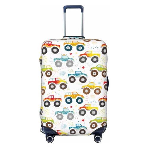 Cartoon Monster Trucks Print Washable Luggage Cover - Fashion Suitcase Protector Fits 18-32 Inch Luggage