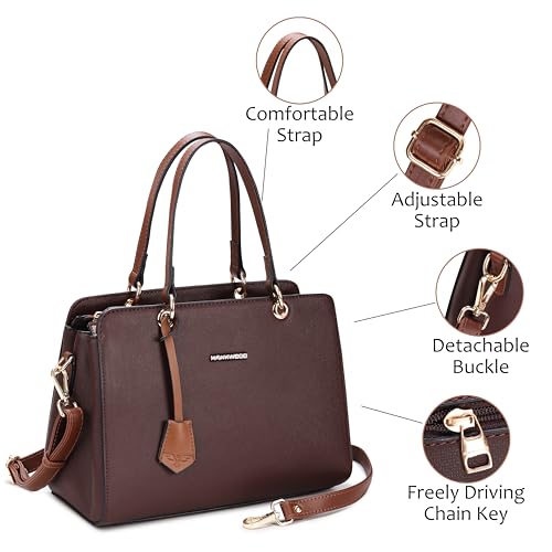Image of HAWKWOOD Women's Premium PU Leather Structured Handheld Bag with Adjustable Shoulder Strap | Multi-Compartment Office & Casual Tote | Elegant Top Handle Purse for Daily Use