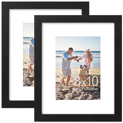 decorUhome 8x10 Picture Frame, Display Pictures 5x7 with Mat or 8x10 without Mat, Wall & Tabletop Display Photo Frame, Black, 2 Pack