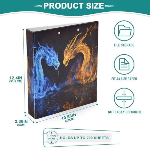 Image of Funny Dragon Orange Dragon 3 Ring Binder with 2 Interior Pockets 1.5 inch Binders 3 Ring Heavy Duty Fit 8.5 inch x 11 inch Letter Size for Office School, 2 Pack
