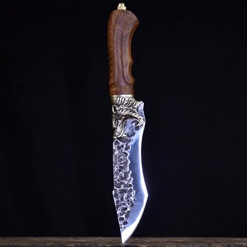 WERWER 5,5 "Couteau Viking Fait à la Main 7Cr17ComoV Haute Haute Chasse en Acier au Carbone à l'extérieur Sharing Pering Couteaux de Cuisine Poignée de décoration de Tigre de cuivre Couteau