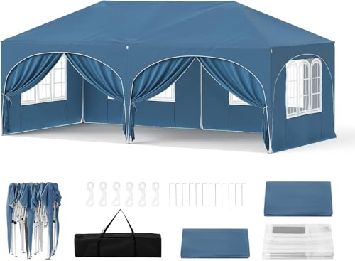 Pavillon, Faltpavillon 3x6 m, 6 Seitenwänden, Partyzelt wasserabweisend UV-Schutz, höhenverstellbarer Gartenpavillon, mit Tragetasche, für Outdoor Garten Camping Grau (Blue) Pavillon, Faltpavillon 3x6 m, 6 Seitenwänden, Partyzelt wasserabweisend UV-Schutz, höhenverstellbarer Gartenpavillon, mit Tragetasche, für Outdoor Garten Camping Grau (Blue)