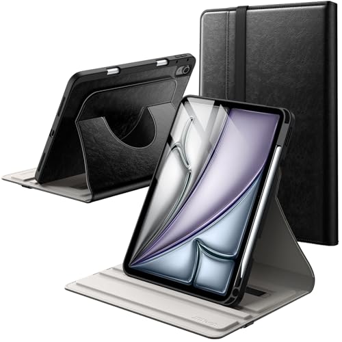 JETech Custodia Rotante per iPad Air 11 Pollici M4/M3/M2 (2026/2025/2024), iPad Air 5/4 (2022/2020 5a/4a 10,9 Pollici) con Portapenne, 360 Gradi Rotazione in Pelle PU Protettiva Cover (Nero)