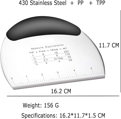 Image of Bench Scraper & Chopper Stainless Steel Dough Scraper Pastry Cutter Chopper with Measurements for Dough, Cake, Pizza (S Steel Round) (Black)