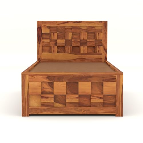 Image of Solid Sheesham Wood Single Size Bed with Box Storage for Bedroom Living Room Single Cot for Home Wooden Palang for Hotel (Honey, Size 6 * 3)