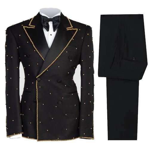 Men's Black Rhinestone Tuxedo with Gold Beading, 2 Piece Set