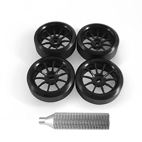 Abendor 10 Spoke Rc Drift Wheels & Drift Tires for 1/24 1/28 Wltoys, [2N+2W] 4 Pcs Aluminum Alloy Rims with Rc Drift Car Tires for 1/24 1/28 Kyosho Mini-Z Mini-Q HGD1 HGV1 (Black)