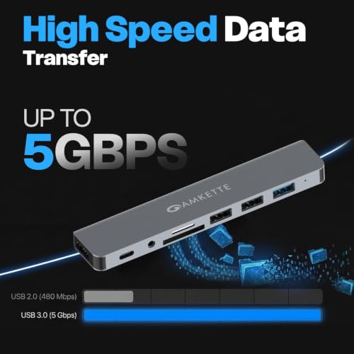Image of Amkette 8-in-1 Plus (A+C) USB Hub for Laptop, USB Hub Type C with USB 3.0, SD /TF Card Reader, 3.5mm Audio Jack, External HDD Support, Type C Hub Compatible with Windows, macOS & Linux