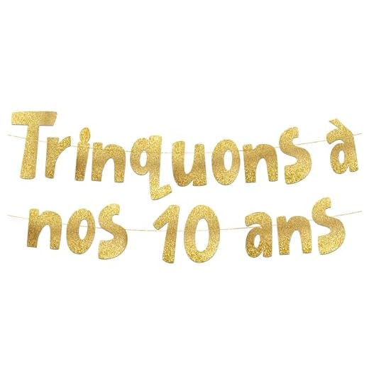Bannière dorée à paillettes « Trinquons à vos 10 ans » – Bannière de fête 10 ans de mariage – Décorations et fournitures de fête et anniversaires de mariage