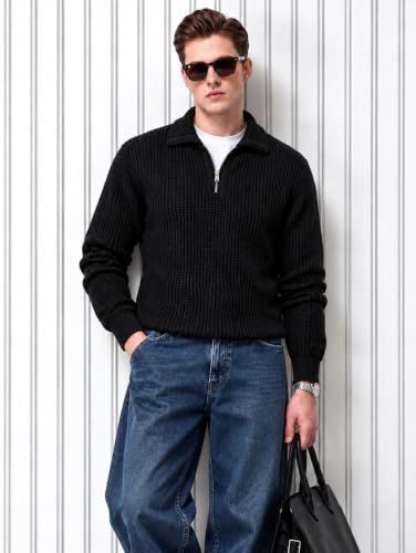 Image of Kvetoo Mens Woolen Sweater for Man Winter Quarter Zipper Knit Sweater Full Sleeve Office Wear Pullover