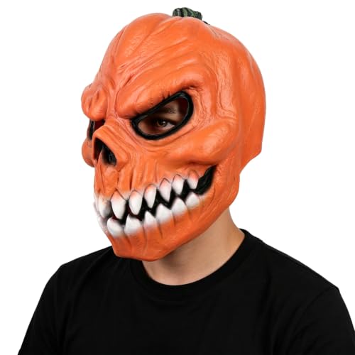 HOTTERCOS Halloween Scary Pumpkin Head Creepy Jackolantern Latex Mask (F) by HOTTERCOS - Used condition - Image 2