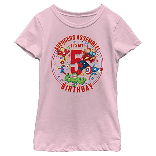 Cadeau anniversaire 5 ans t-shirt Avengers fille rose clair taille L