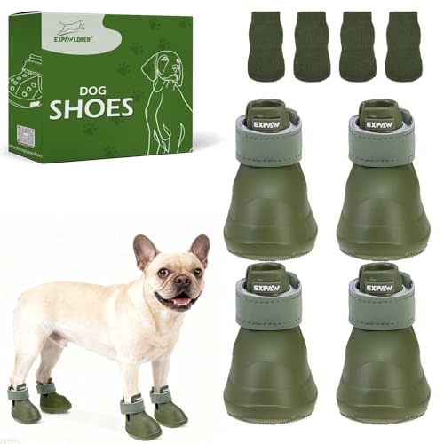 EXPAWLORER Dog Shoes for Hot Pavement Small Medium Large Dogs, Waterproof Non-Slip Dog Summer Booties with Socks, Easy On & Off Pet Boots & Paw Protectors, Easy-Clean for Beach Outdoor Rain (Green M)