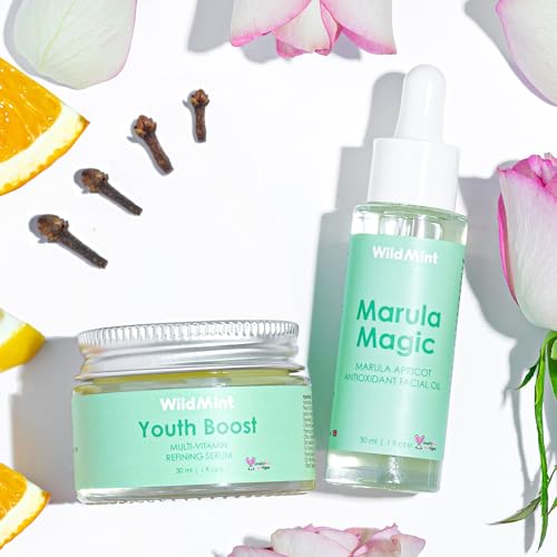 WildMint Pro-Ageing Plump & Firm Duo | Youth Boost Serum & Marula Magic Face Oil | Boosts Firmness Hydration Elasticity & Collagen | Natural Solution For Mature Dry Sensitive & Menopausal Skin