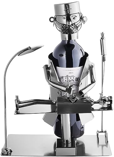 BRUBAKER Wine Bottle Holder 'Surgeon' - Table Top Metal Sculpture - with Greeting Card