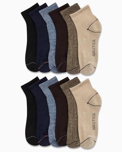 Nautica Mens Quarter Socks - 12 Pack Comfort Stretch Cushioned Moisture-Wicking Athletic Ankle Socks for Men (Sizes: 6-12.5)2