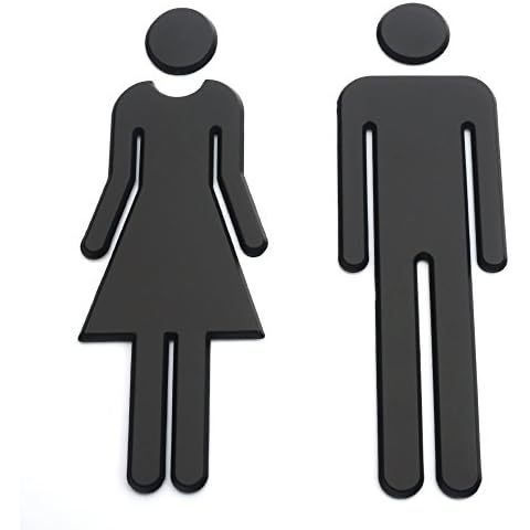 Kalifuer 7.8inch Adhesive Backed Modern Acrylic Bathroom Sign Symbol Sign Men Women Toilet (Black) Cover
