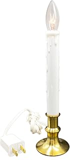 Window Candle Electric with Daily Timer, Heavy Metal Base Christmas Window Candle, UL Listed 1 Set Packing 1 Extra Replacement Bulb (Brush Brass)