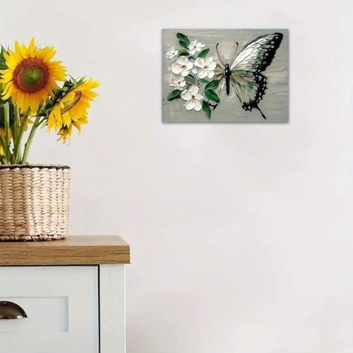 Toile papillon et fleurs blanches tableau nature 70x90cm - 3
