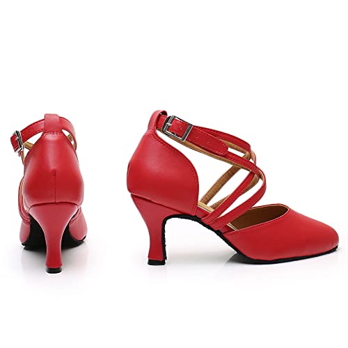 DKZSYIM Women's Latin Ballroom Dance Shoes Close Toe Character Modern Tango Salsa Performance Dancing Shoes,Model 71614