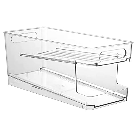 RICUSHN Refrigerator Can Drink Holder Storage Rolling Can Dispenser Pop Soda Can Organizer Bins Stackable 2 Tier Freezer Beverage Can Organizer Bin Clear Plastic Canned Food Pantry Cover