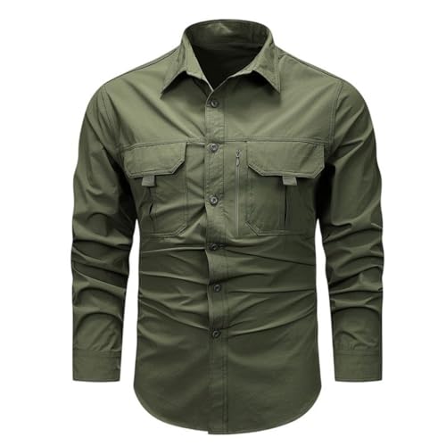 Chemise cargo homme col ample à manches longues et poches multiples