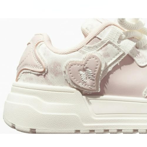 Cute Heart White Sneakers for Women Platforms Puppy Lightning Heart Decor Lace-up Macaron Colors 1.8" Rubber Thick Sole Height Increase Cute Walking Shoes3