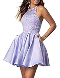 NaXY Juniors Halter Sleeveless Applique Beaded Short Homecoming Dresses with Pockets Lavender Size 2