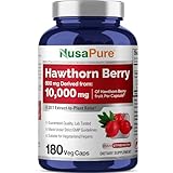 NusaPure Hawthorn Berry 20:1 Extract, 500 mg Equivalent to 10,000 mg 180 Veg Caps, Suitable for Vegetarians, Vegan, Non-GMO Dietary Supplement