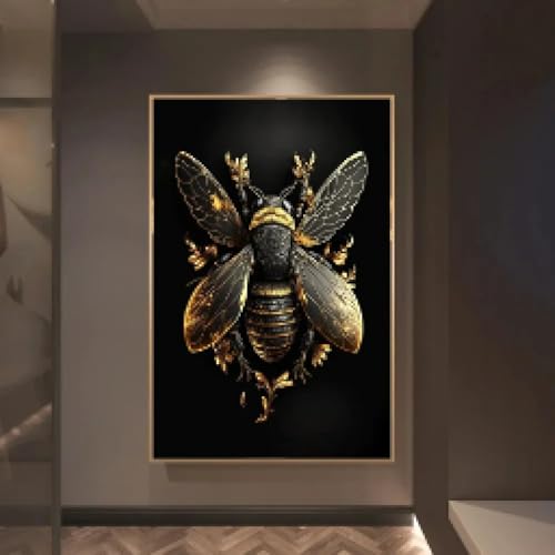 Décoration murale abeilles noires et dorées toile encadrée pour salon