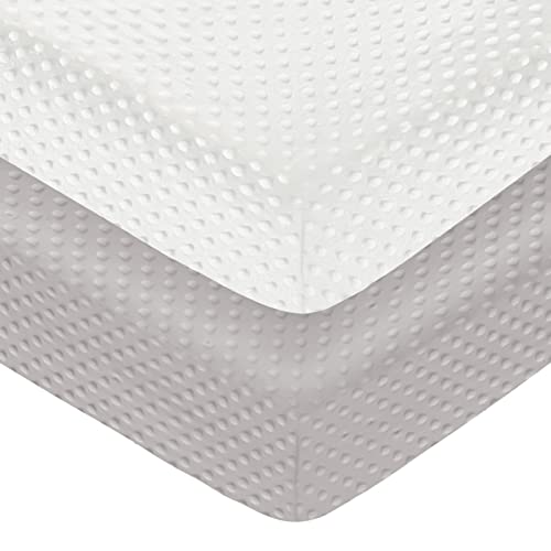 Posenpro 2 Pack Microfiber Fitted Minky Crib Sheets For Baby Boys Girls, Solid Color Toddler Bed Sheets For Standard Crib And Toddler Mattresses With Dotted Backing, 28"X52"X8", Grey & White #TOP17