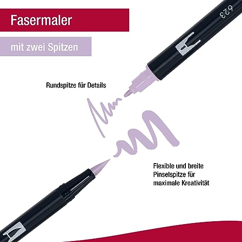 Tombow ABT-18P-5 Fasermaler Dual Brush Pen mit zwei Spitzen 18er Set, pastellfarben